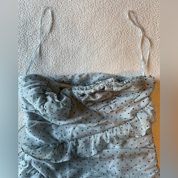 Hello Molly Strapless Mini Dress, Light Gray w Polka Dots. Size Small/4 - Picture 8 of 11